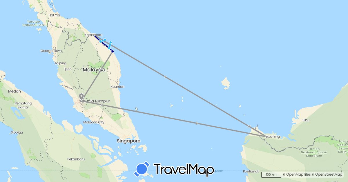 TravelMap itinerary: driving, plane, boat in Malaysia (Asia)